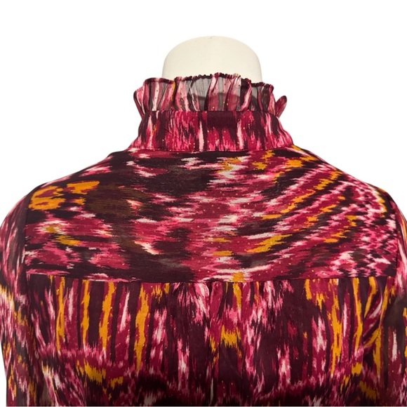 House of Harlow 1960 Burgundy Ikat Mini Dress | Long Sleeve Boho Chic | Size 6 - Picture 7 of 16